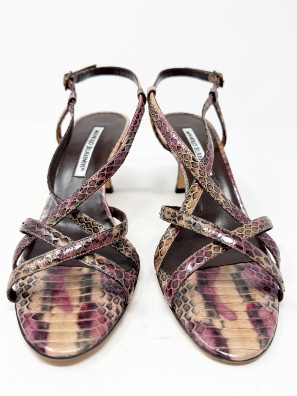 Manolo Blahnik Python Strappy Sandals Slingback Heels Womens Size EU 37.5 - Picture 3 of 11